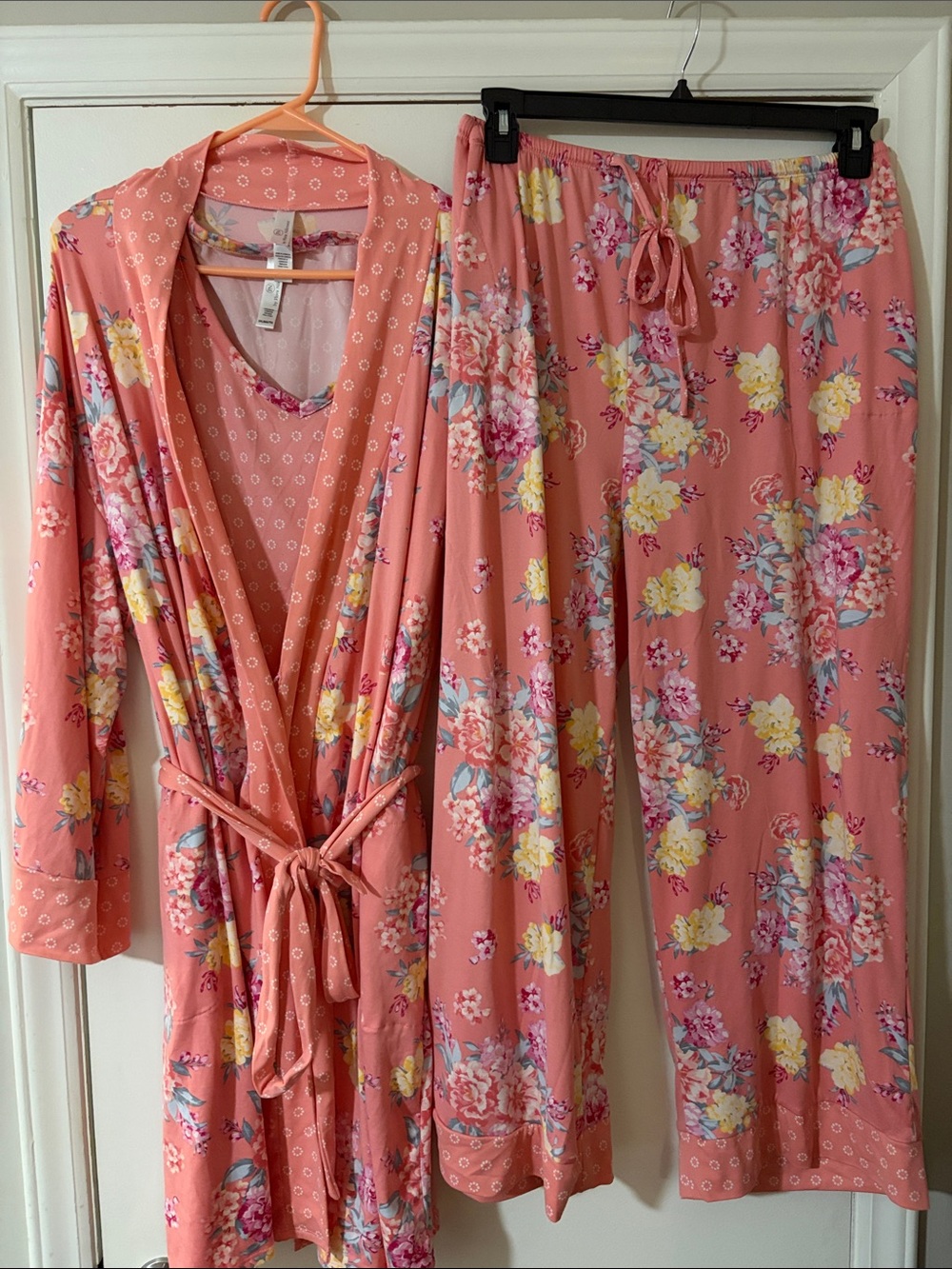 Flora Nikrooz Coral Pink Floral Robe & Pajama Set